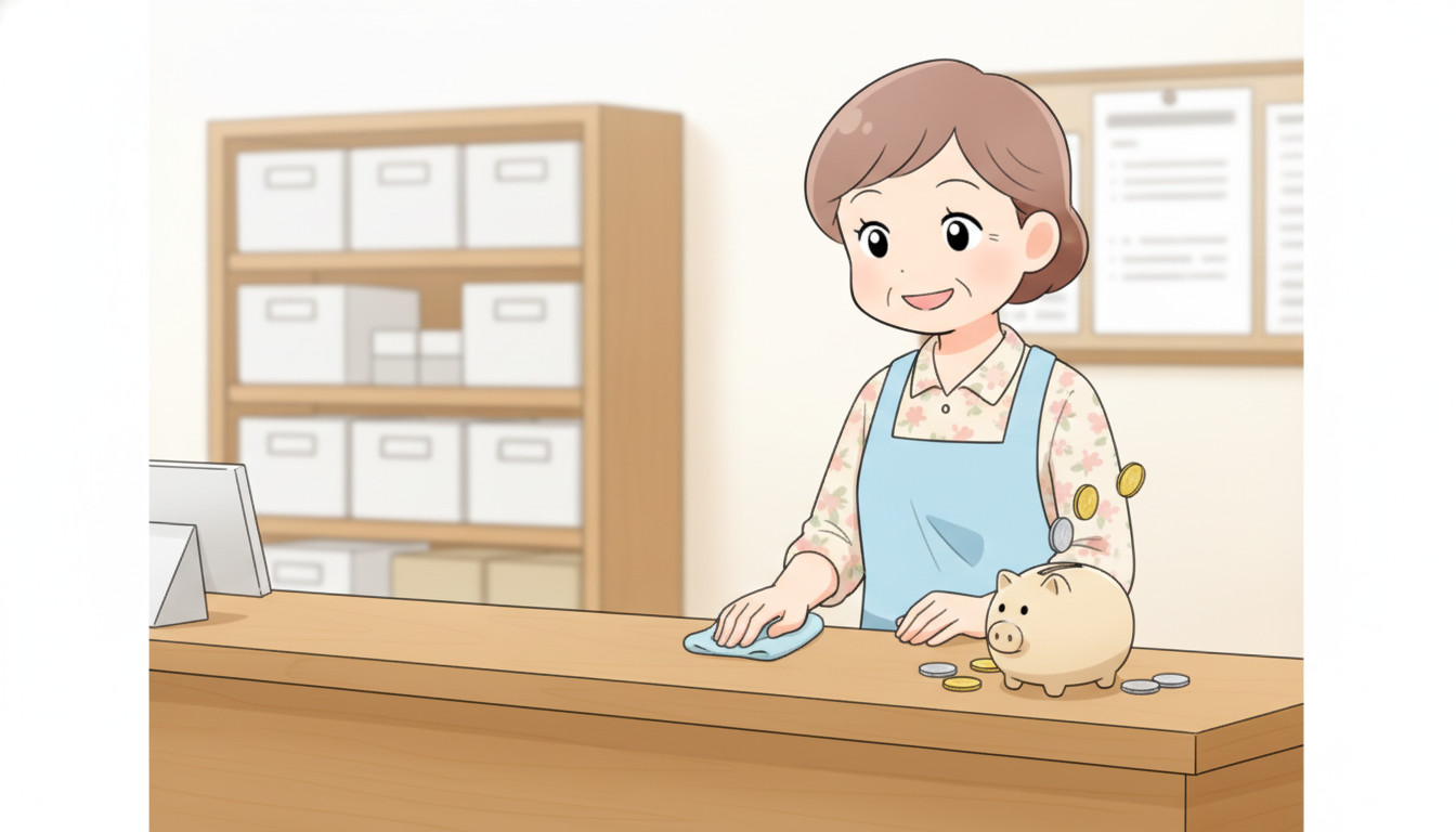 隠れ年金③:在職定時改定|働きながら自動で受給額が増える年金のイメージイラスト