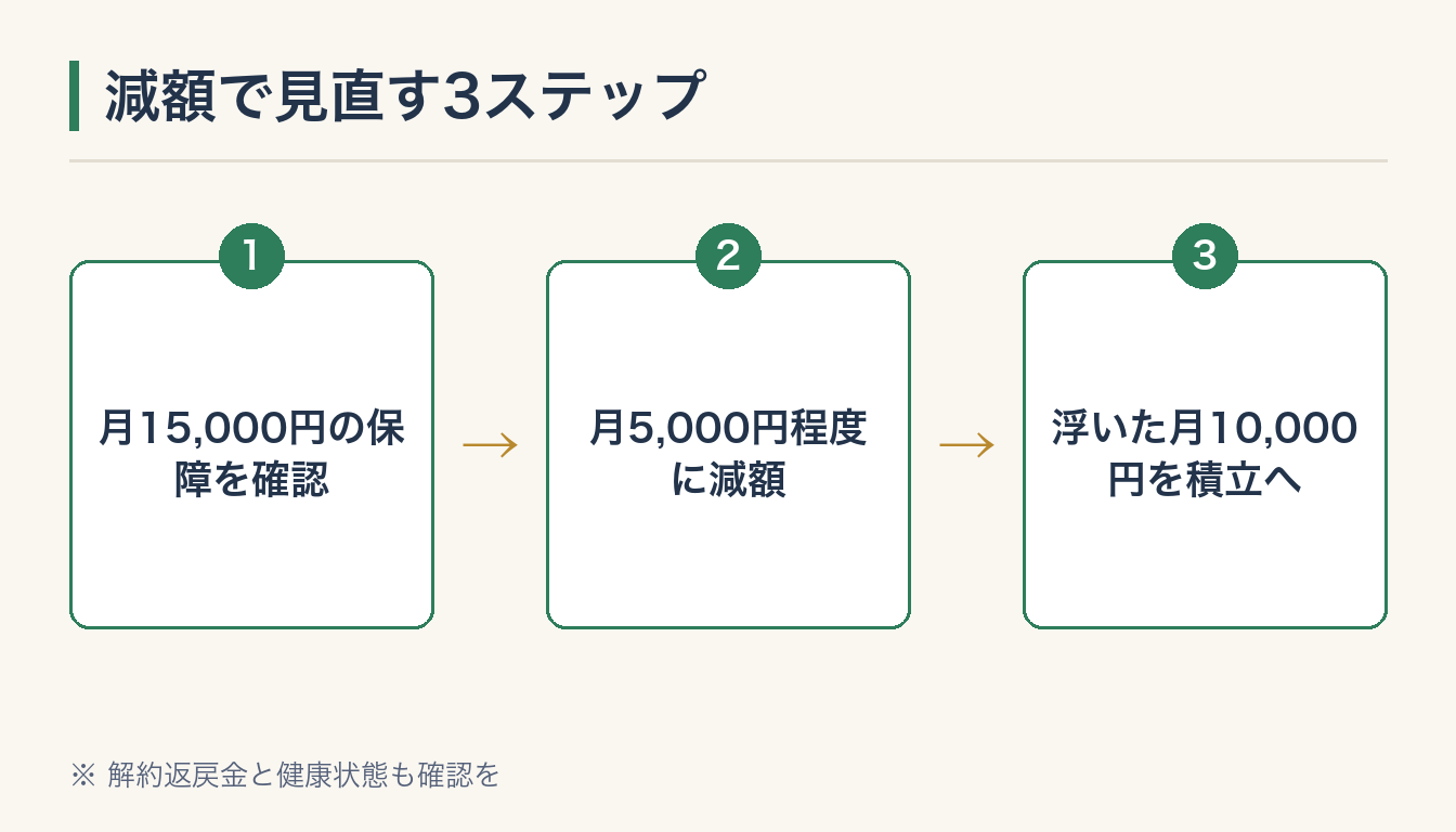 減額で見直す3ステップの図解